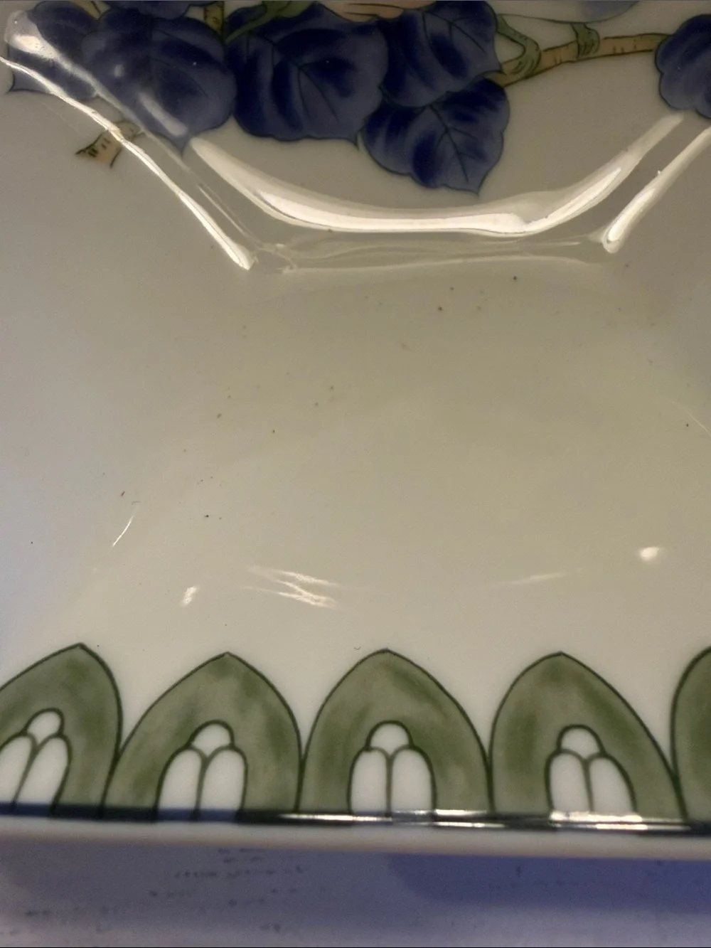 Octagonal Floral Porcelain Serving Bowl - Blue & Green